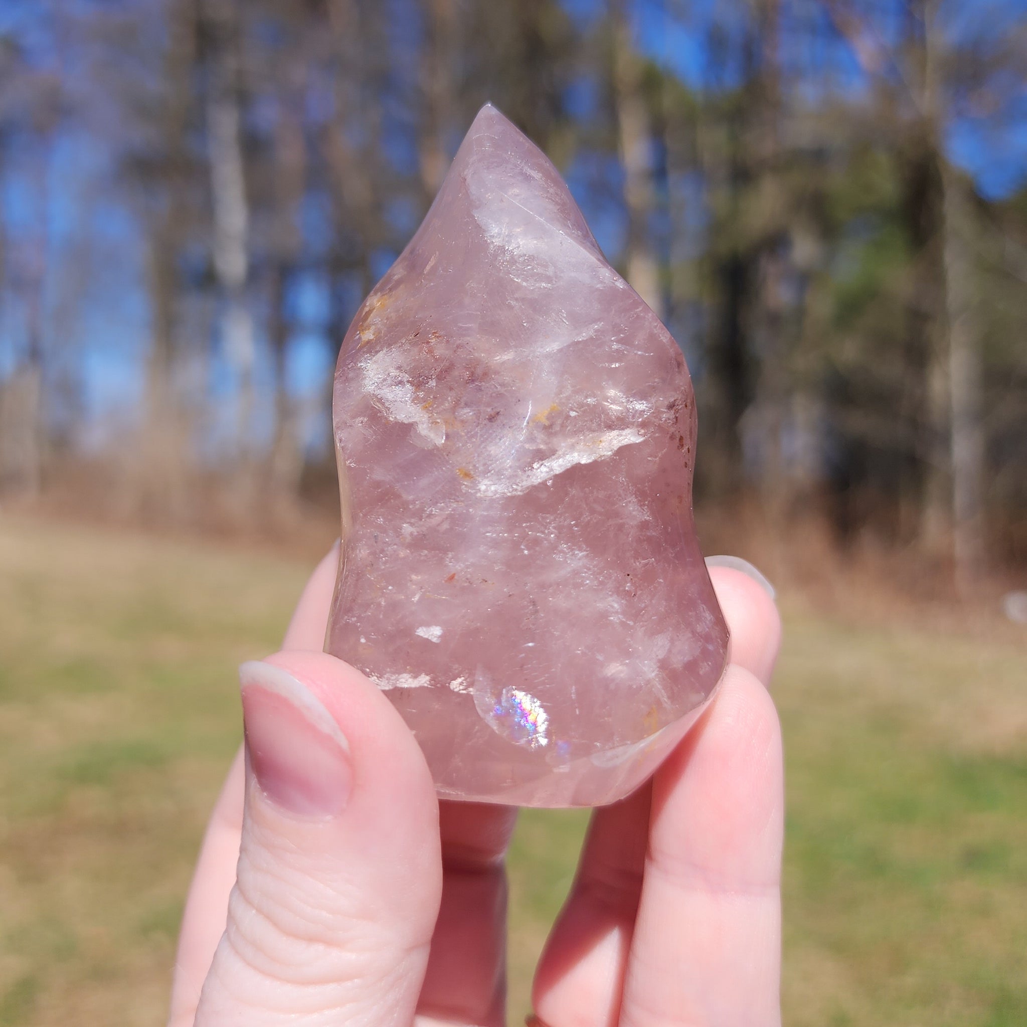 Rose Quartz Flame Crystal Carving