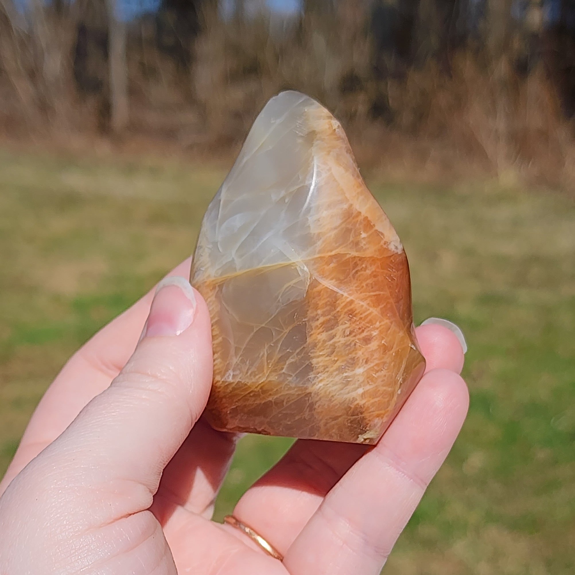 Peach Moonstone Flame Carving
