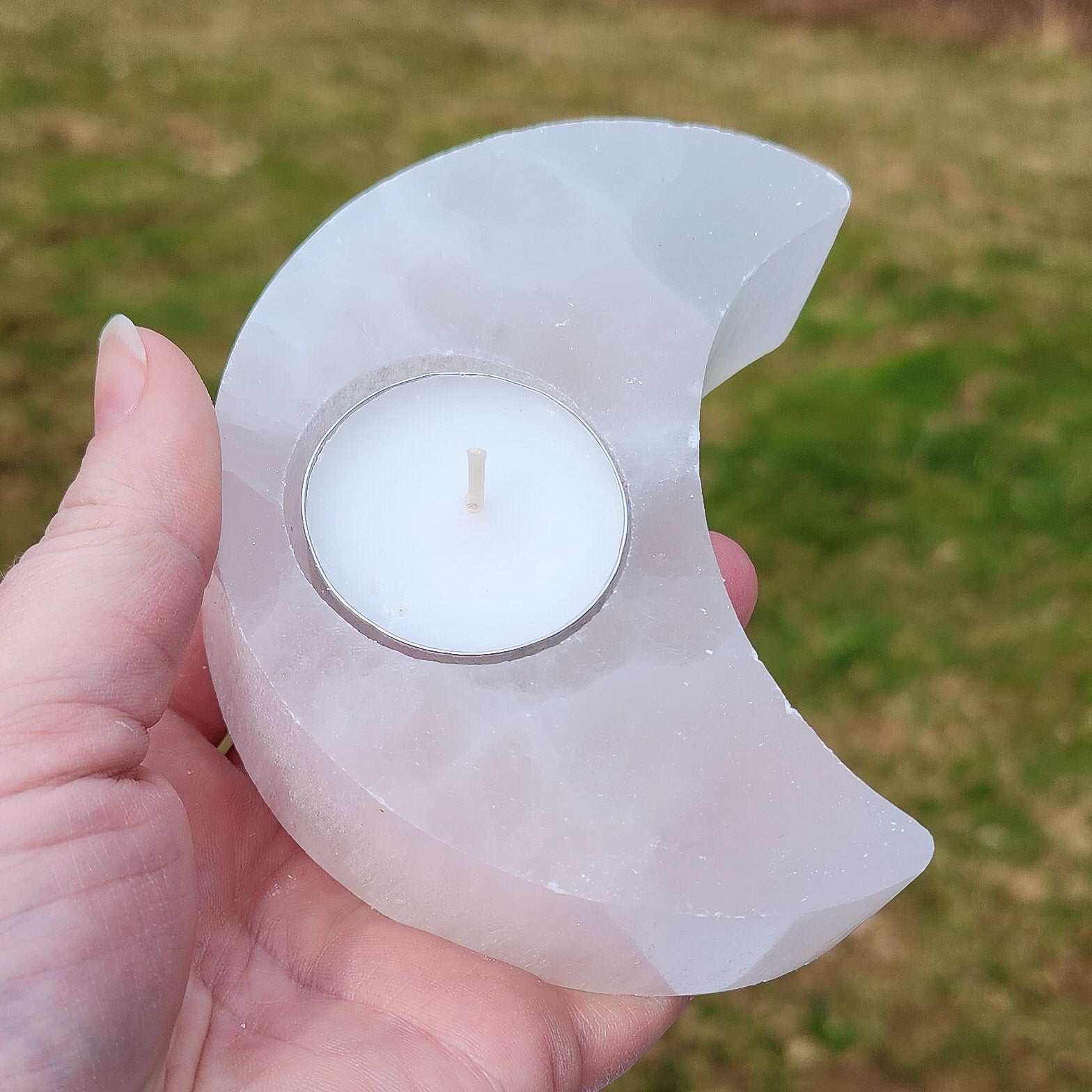 Moon Selenite Crystal Candle Holder
