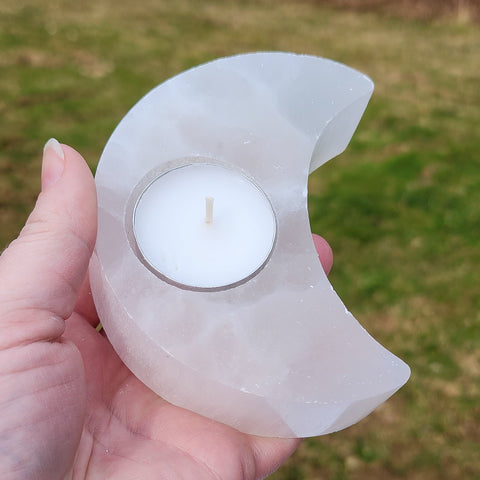 Moon Selenite Crystal Candle Holder
