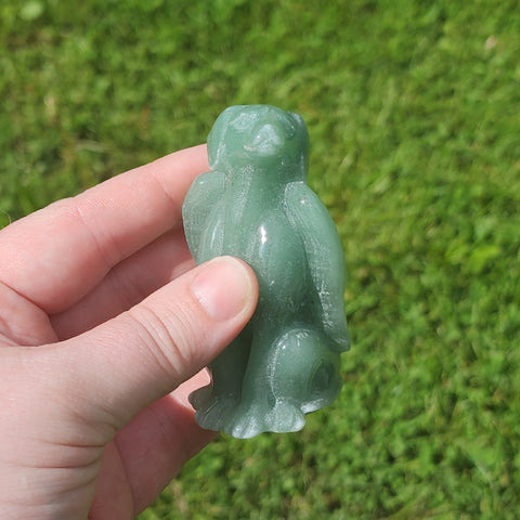 Green Aventurine Angel Dog Crystal Carving
