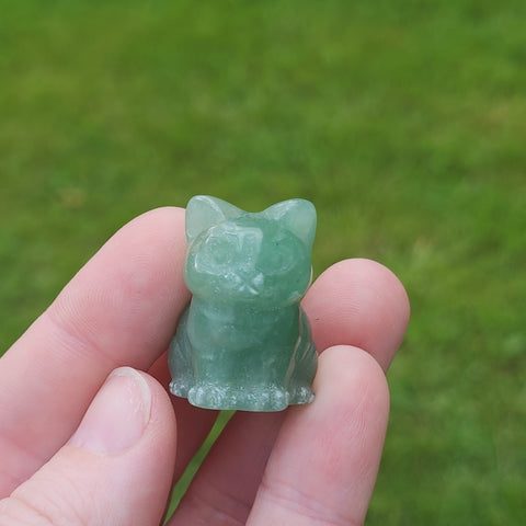 Green Aventurine Crystal Cat Carving